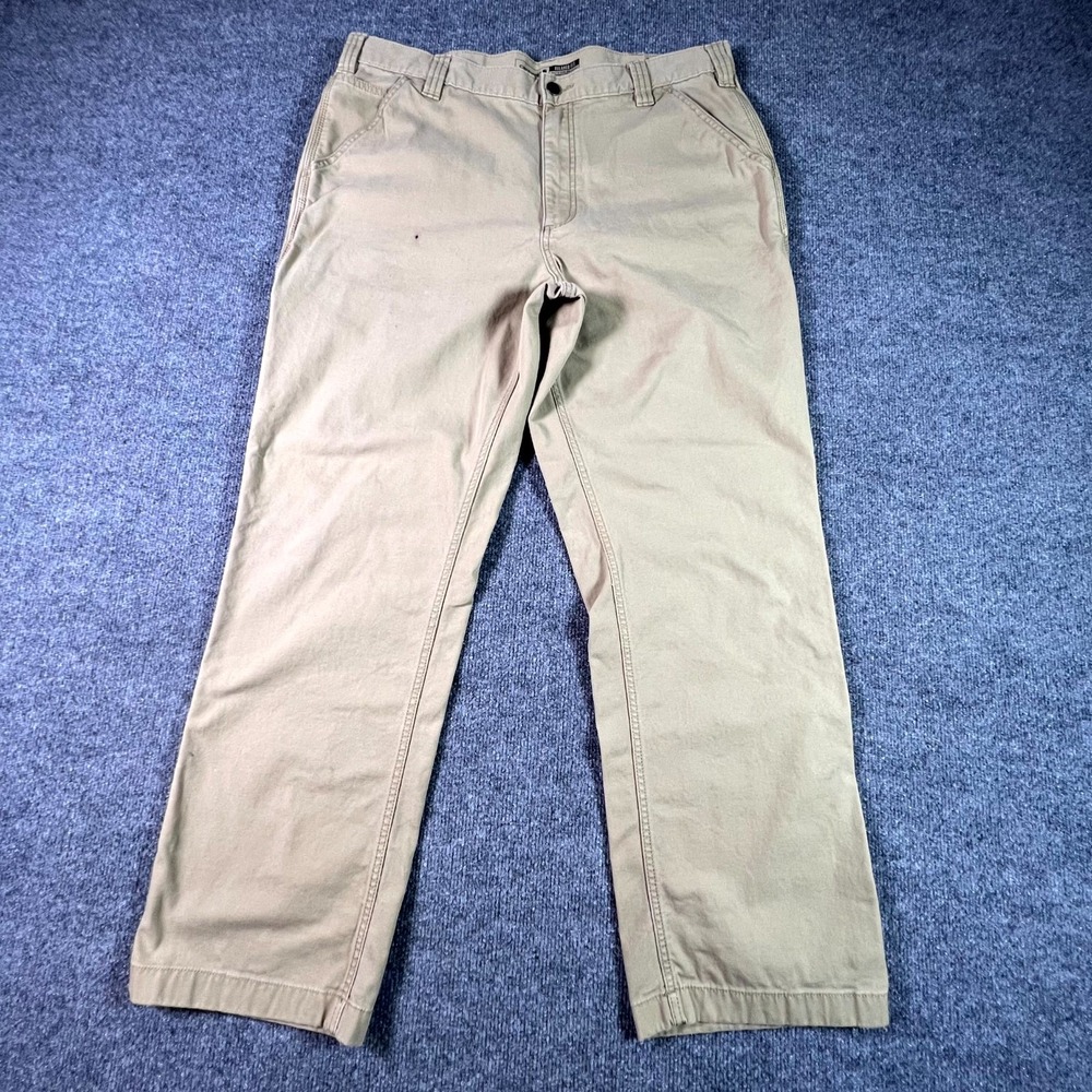 Carhartt Work Pants Mens 38x32 Khaki Canvas Rugged Flex Relaxed Fit Straight Leg